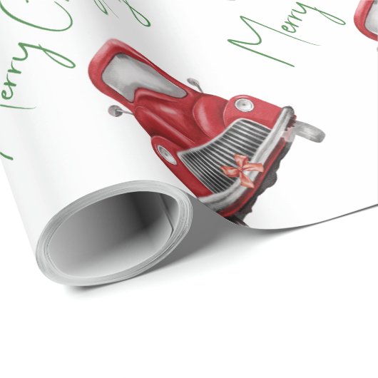 Papier Cadeau Joyeux Noël Rouge voiture Motif Script (Coin rond)