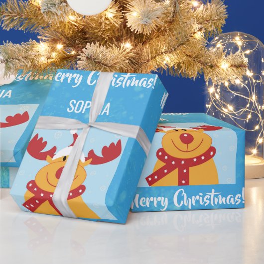 Papier Cadeau Joyeux Noël Rudolph Reindeer Personnaliser le nom (Vacances)
