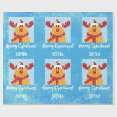 Papier Cadeau Joyeux Noël Rudolph Reindeer Personnaliser le nom (Plat)