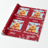Papier Cadeau Joyeux Noël Rudolph Reindeer Personnaliser le nom (Déroulé)