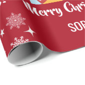 Papier Cadeau Joyeux Noël Rudolph Reindeer Personnaliser le nom (Coin rond)