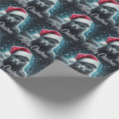 Papier Cadeau Joyeux Noël Russe bleu Chat, Noël Père Noël Chat (Coin)