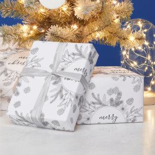 Papier Cadeau Joyeux Noël rustique branches de pin et de houx