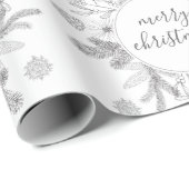 Papier Cadeau Joyeux Noël rustique branches de pin et de houx (Coin rond)