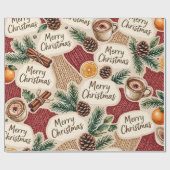 Papier Cadeau Joyeux Noël rustique et cosy (Plat)