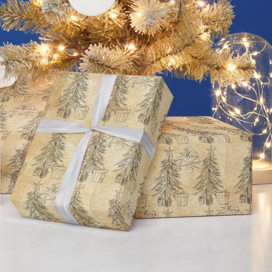 Papier Cadeau Joyeux Noël Rustique Papier Pine Arbres (Vacances)