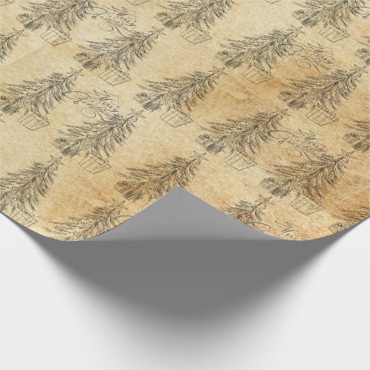 Papier Cadeau Joyeux Noël Rustique Papier Pine Arbres (Coin)