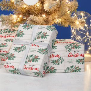 Papier Cadeau Joyeux Noël Rustique Vacances vertes