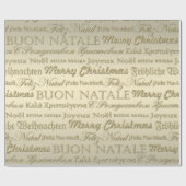 Papier Cadeau Joyeux Noël Salutations Multi-Langues Or (Plat)