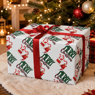 Papier Cadeau Joyeux Noël Santa Carreaux Mat