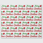 Papier Cadeau Joyeux Noël Santa Chapeau rouge vert script (Plat)