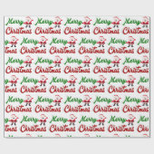 Papier Cadeau Joyeux Noël Santa Claus rouge vert script (Plat)