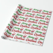 Papier Cadeau Joyeux Noël Santa Claus rouge vert script (Déroulé)