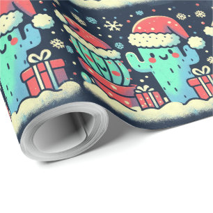 Papier Cadeau Joyeux Noël Santa plantes de cactus