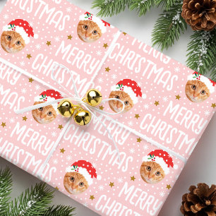 Papier Cadeau Joyeux Noël Santa Un Photo Visage Mignon Rose