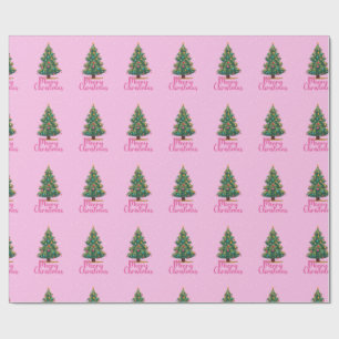Papier Cadeau Joyeux Noël, Sapin de Noël, Vacances, Rose