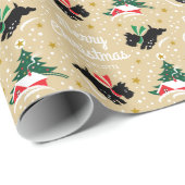 Papier Cadeau Joyeux Noël Scottie Chien Snow Fun Name Gold (Coin rond)