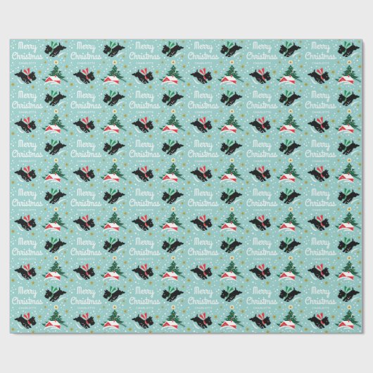 Papier Cadeau Joyeux Noël Scottie Chien Snow Fun Name Mint (Plat)