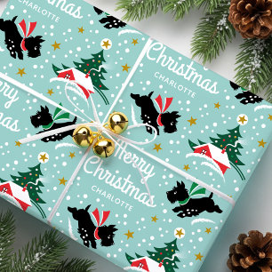 Papier Cadeau Joyeux Noël Scottie Chien Snow Fun Name Mint