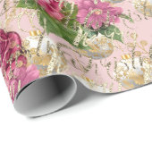 Papier Cadeau Joyeux Noël Script Bauble or rose menthe verte (Coin rond)