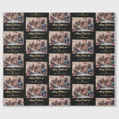Papier Cadeau Joyeux Noël Script Black Gold Photo Collage (Plat)