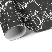 Papier Cadeau Joyeux Noël Script Black Name Gold Confetti (Coin rond)