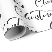 Papier Cadeau Joyeux Noël Script Black White Holiday (Coin rond)