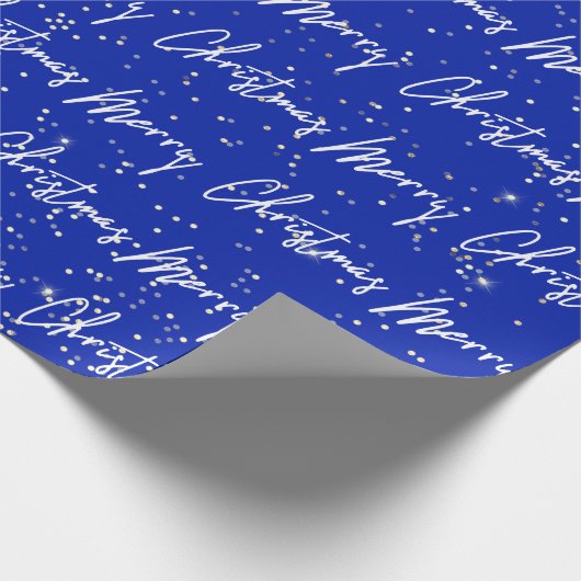 Papier Cadeau Joyeux Noël Script Blue Navy Gold Confetti (Coin)