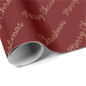 Papier Cadeau Joyeux Noël Script Bourgogne et or (Coin rond)