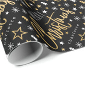 Papier Cadeau Joyeux Noël Script Custom Name Black Faux Gold (Coin rond)