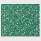 Papier Cadeau Joyeux Noël Script Custom Name Green Faux Gold (Plat)