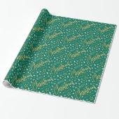 Papier Cadeau Joyeux Noël Script Custom Name Green Faux Gold (Déroulé)