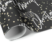 Papier Cadeau Joyeux Noël Script du nom Black White Gold (Coin rond)