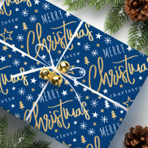 Joyeux Noël Script Nom personnalisé Blue Faux Gold