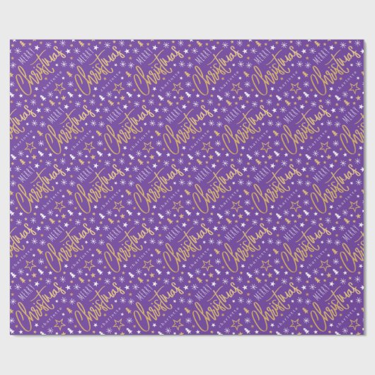 Papier Cadeau Joyeux Noël Script personnalisé violet Faux Or (Plat)