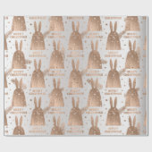 Papier Cadeau Joyeux Noël Script Rabbit Gris Rose Or fantaisie (Plat)