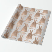 Papier Cadeau Joyeux Noël Script Rabbit Gris Rose Or fantaisie (Déroulé)