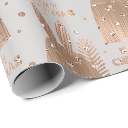 Papier Cadeau Joyeux Noël Script Rabbit Gris Rose Or fantaisie (Coin rond)