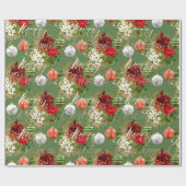 Papier Cadeau Joyeux Noël Script Rose Gold Classic Red Green (Plat)