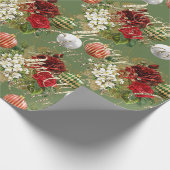 Papier Cadeau Joyeux Noël Script Rose Gold Classic Red Green (Coin)