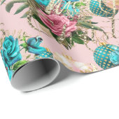 Papier Cadeau Joyeux Noël Script Rose or rose bleu vert (Coin rond)