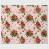 Papier Cadeau Joyeux Noël Script Rose or rose menthe vert (Plat)