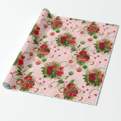 Papier Cadeau Joyeux Noël Script Rose or rose menthe vert (Déroulé)