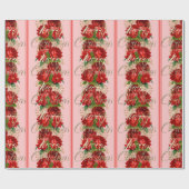 Papier Cadeau Joyeux Noël Script Rose Rouge or marbre rose (Plat)