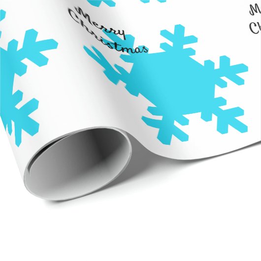 Papier Cadeau Joyeux Noël Snowflake Motifs Bleu Blanc (Coin rond)
