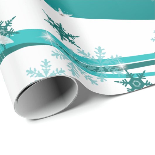 Papier Cadeau Joyeux Noël Snowflakes Arbre Fleurs & Étoiles (Coin rond)