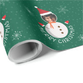 Papier Cadeau Joyeux Noël Snowflakes Snowman Photo (Coin rond)