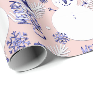 Papier Cadeau Joyeux Noël Snowman Coffman Mug Navy Rose blanc