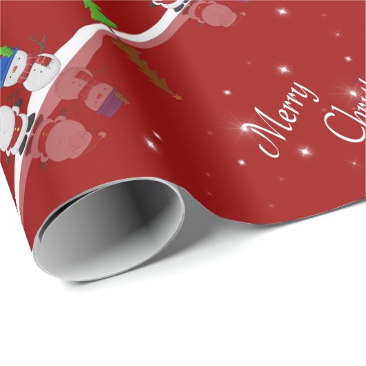 Papier Cadeau Joyeux Noël Snowman et Père Noël (Coin rond)