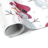 Papier Cadeau Joyeux Noël Snowman Falling Snow (Coin rond)